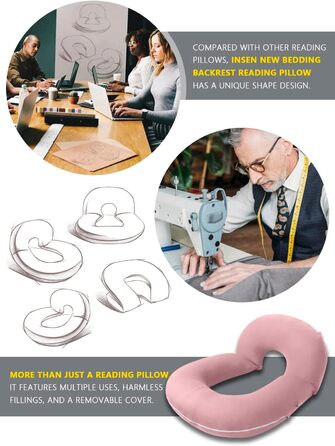 Подушка для читання INSEN, спинка для сидіння в ліжку, для читання, відпочинку, медсестер, дорослих, мам та дітей, подушка для пресу, охолоджуючий тенсел, рожева