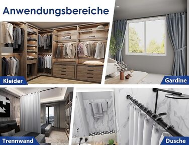 Штанга для душу без свердління 160-210 см, Ø 32 мм, з кріпленнями - для завіс у ванну, міжкімнатні перегородки та кухня