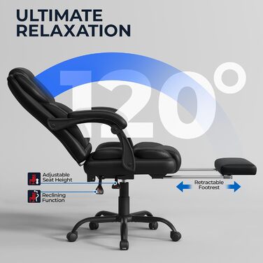 Ергономічне крісло Yaheetech для офісу, шезлонг з підставкою для ніг, комп'ютерне крісло з регульованими підлокітниками, висока спинка, регульована висота, для офісу, біле (чорне)