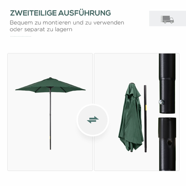 Outsunny Parasol Ø196 см, Парасолька з функцією складання, Шестигранна балконна парасолька Пляжна парасолька Вітрозахисна стабільна Ринкова парасолька Колінчастий Захист від сонця для пляжу Балкон Сад, зелений