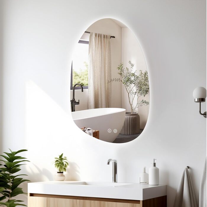 LED дзеркало для ванної кімнати з підсвічуванням, 70 x 50 см, холодний білий (6000K), енергозберігаюче, диммер, антизапар