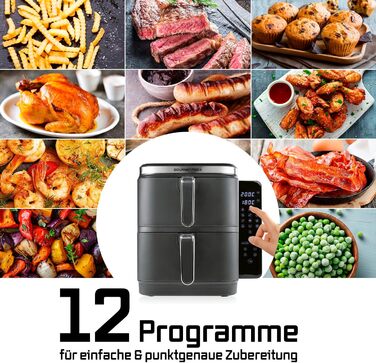 Фритюрниця повітряна GOURMETmaxx з 2 камерами, 10 л, сіра | 2x 5 л | з сенсорним дисплеєм