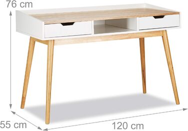 Письмовий стіл Relaxdays, біло-коричневий, скандинавський дизайн, 2 шухляди, ВхШхГ 76x120x55см