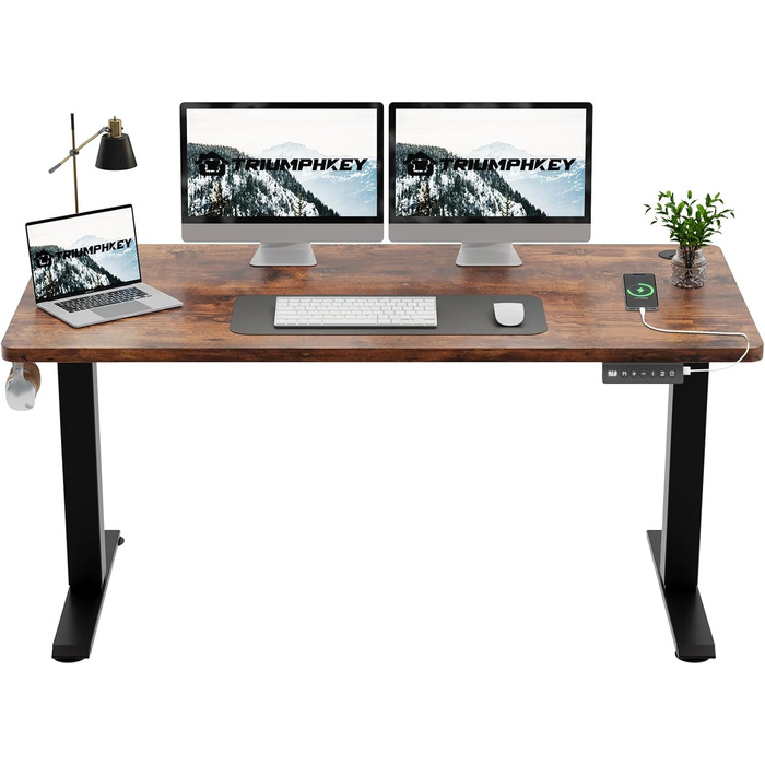 Електричний стіл 140x60 см Vintage Braun: регульована висота, комп'ютерний, без швів