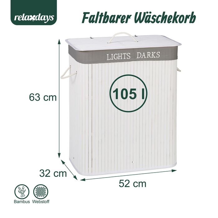 Кошик для білизни Relaxdays з бамбука з 2 відділеннями