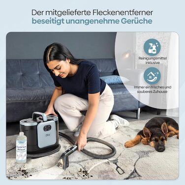 Olvy Teppichreiniger PRO: професійний пароочисник для килимів та м'яких меблів, 1650W. Включає миючий засіб. Підходить для чищення диванів, матраців та оббивки.