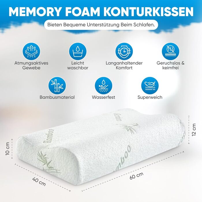 Ортопедична подушка для шиї з ефектом пам'яті (Memory Foam) – Ергономічна подушка для сну на боці та спині, дихаюча, зі знімним чохлом що миється