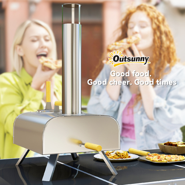 Outsunny Зовнішній піч для піци на дровах, піч із нержавіючої сталі, духовка з каменем для піци товщиною 1 см, складні ніжки, лопатка для піци, кришка, портативна піч на дровах для піци для кемпінгу, саду, вечірки | Aosom