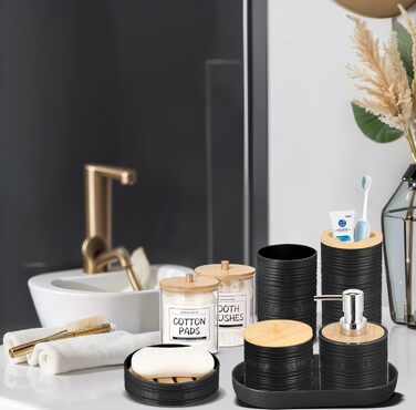 Набір аксесуарів для ванної кімнати IMAVO, 9 предметів, чорний: миска для мила, диспенсер для мила, тримач для зубних щіток, стакан для зубних щіток, тримач для туалетного йоржика, диспенсер для ватних паличок