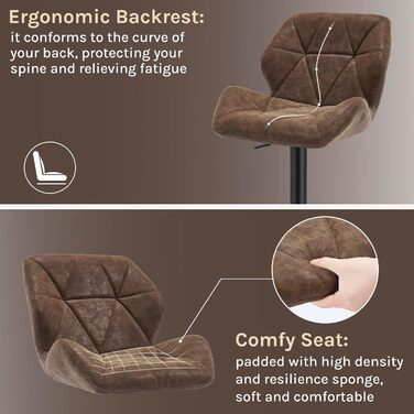 Барні стільці WOLTU 2 шт. - комплект, регульована висота, обертання, штучна шкіра, сталь, темно-коричневий
