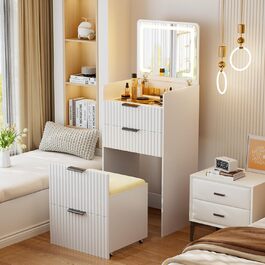 Трюмо Lvifur з LED-дзеркалом та 3 висувними ящиками, кутовий, для спальні, квартири, гуртожитку, білий