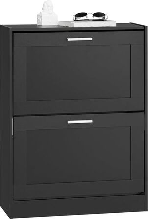 Стійка для взуття SoBuy FSR137-L-F: вузька шафа-органайзер для взуття, чорна, з 2-ма дверцятами (60x115x23 см)