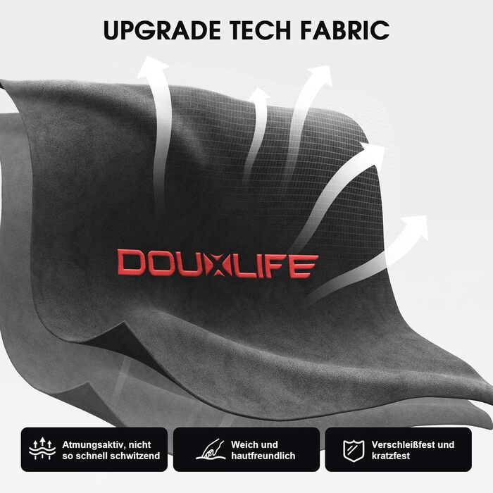 Ігровий крісло Douxlife з тканини з масажем, розширене сидіння з кишеньковими пружинами, ергономічний офісний стілець для PC Gamer з підніжкою та металевим каркасом, вантажопідйомність 158 кг (Червоний)
