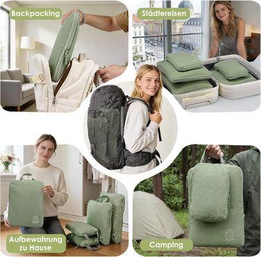 Набір компресійних органайзерів для одягу в дорогу (5 шт), нейлонові пакувальні куби для валізи та рюкзака, зелені