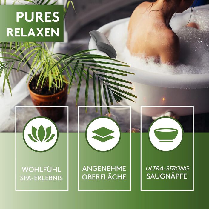 Подушка для ванни преміум-класу сірого кольору з присосками - зручна підтримка шиї та голови для ванни, джакузі та спа - аксесуар для ванної кімнати