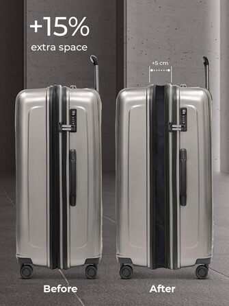 Набір валіз REDOLZ Essentials 14: S (55 см), M (66 см), L (77 см) з відділом для ноутбука, розширюваний, 4 колеса, TSA, Coffee Grey Metallic