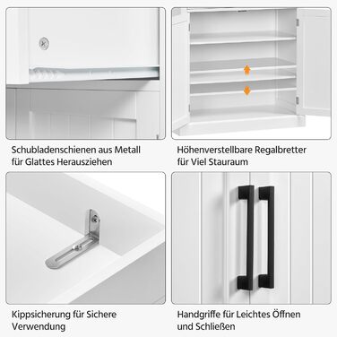 Шафа для зберігання Yaheetech 183,5 см, кухонна шафа з регульованими полицями та 2 шухлядами, багатоцільова шафа для дому, буфет для їдальні, велика, біла