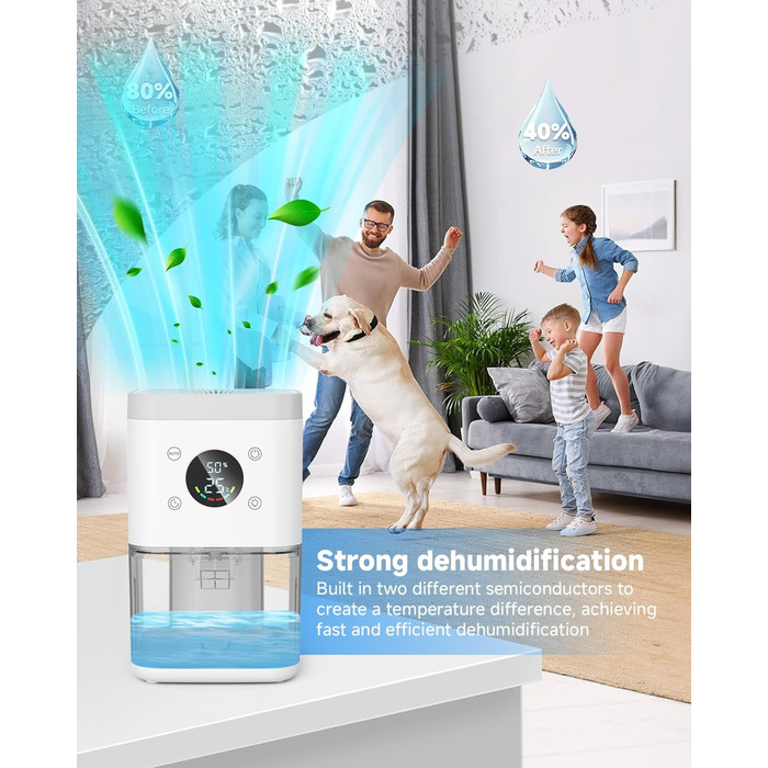 Електричний осушувач повітря 1800 мл, тихий, з функцією автоматичного відтавання, очищення повітря та захист від вологи, для спальні/ванної кімнати - білий