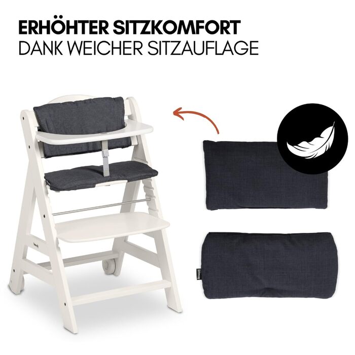 Високий стільчик для годування Hauck Beta+ Newborn Set - комплект для новонароджених, від народження з 2-в-1 функцією гойдалки, подушкою для сидіння та підносом для їжі (білий)