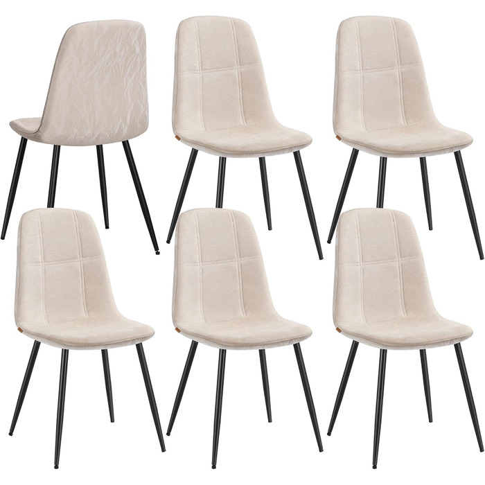 Стільці для їдальні VASAGLE, кухонні, з м'яким сидінням, металеві ніжки, регульовані, легкі в догляді, з тканини ченілл, PU з візерунком, натхненним льодовиками, KDC187G01 (набір 6 шт., кремово-білий)