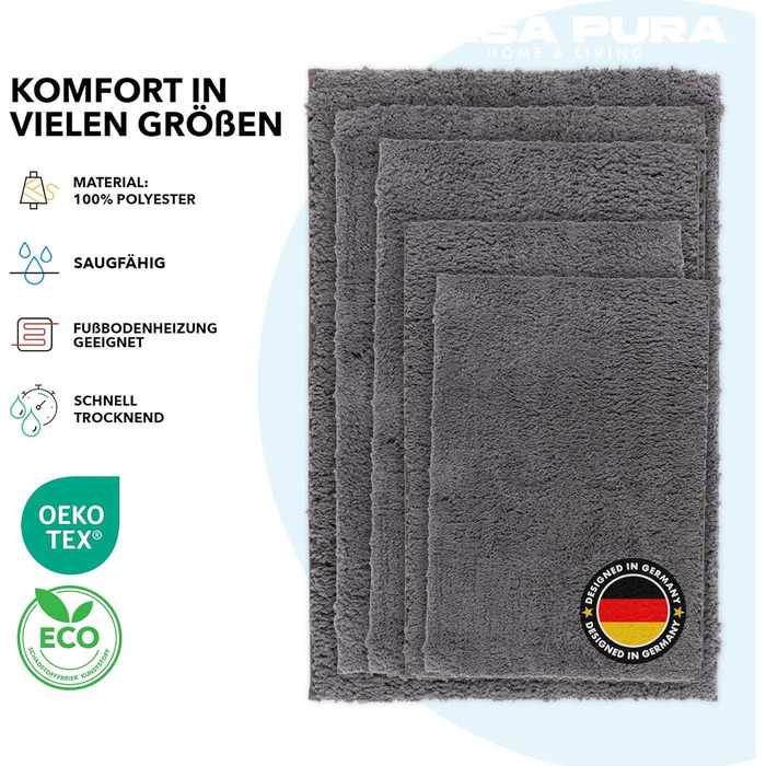 Casa Pura Килимок для ванної кімнати з високим ворсом Sky Soft - М'який, пухнастий, з ефектом шаги - Нековзний, пральний, перевірений на шкідливі речовини - 16 кольорів у 6 розмірах (80x150 см, /Ivory)