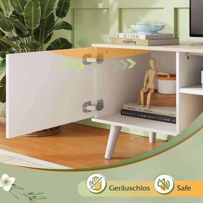 Тумба під телевізор WLIVE 160x40x47 см біла з двома дверцятами та відкритими полицями для вітальні, спальні, їдальні