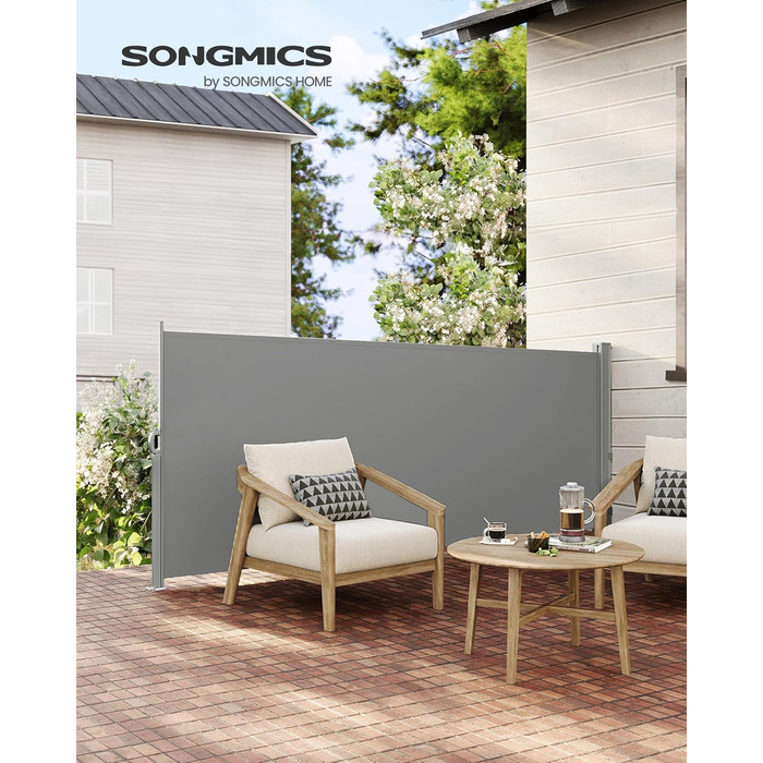 Сонцезахисна бічна маркіза SONGMICS 140x300 см, сталевий корпус, антикорозійна, висувна, щільна, для балкона, тераси, саду, світло-сіра