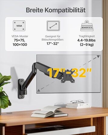 Кріплення для монітора monTEK: підходить для LED/LCD екранів 17-32 дюймів, до 9 кг, регульована висота, шарнірний, VESA 75/100