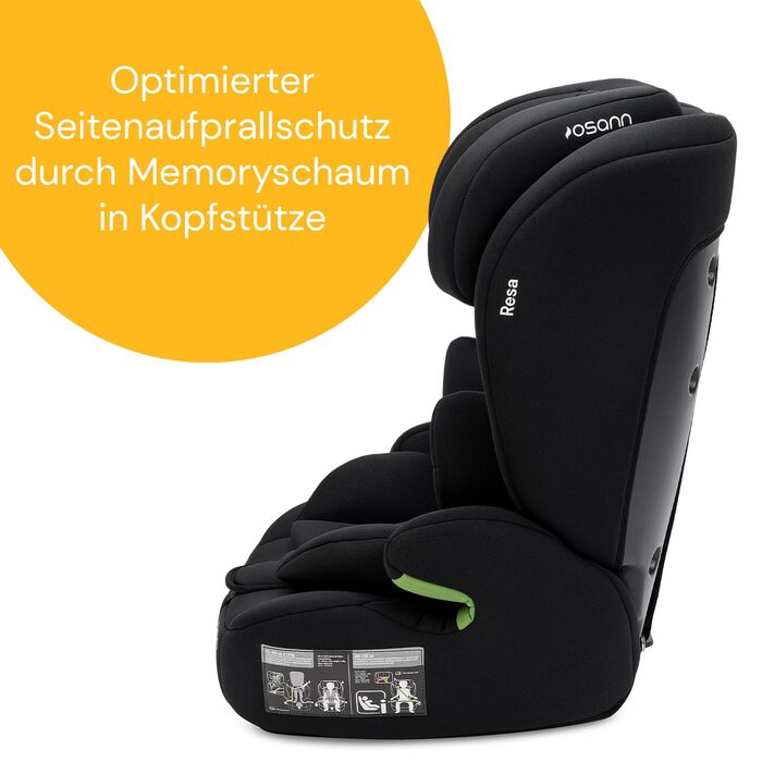 Автокрісло Osann Resa Kindersitz 76-150 см, i-Size, 1 рік+, без Isofix, 5-точкова система, регульований підголівник, чорний