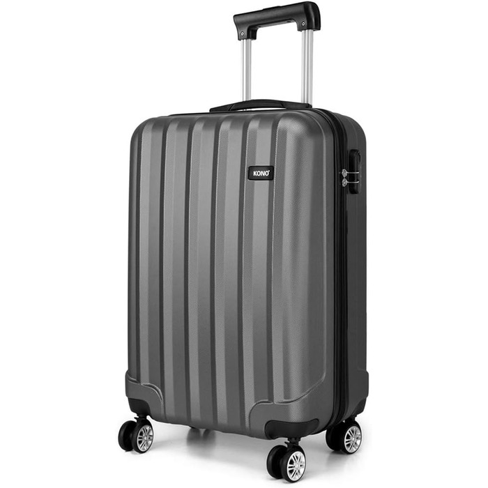 KONO Легкий ручний багаж, 55 x 35 x 20 см, жорсткий корпус, ABS, 4 колеса, сірий колір