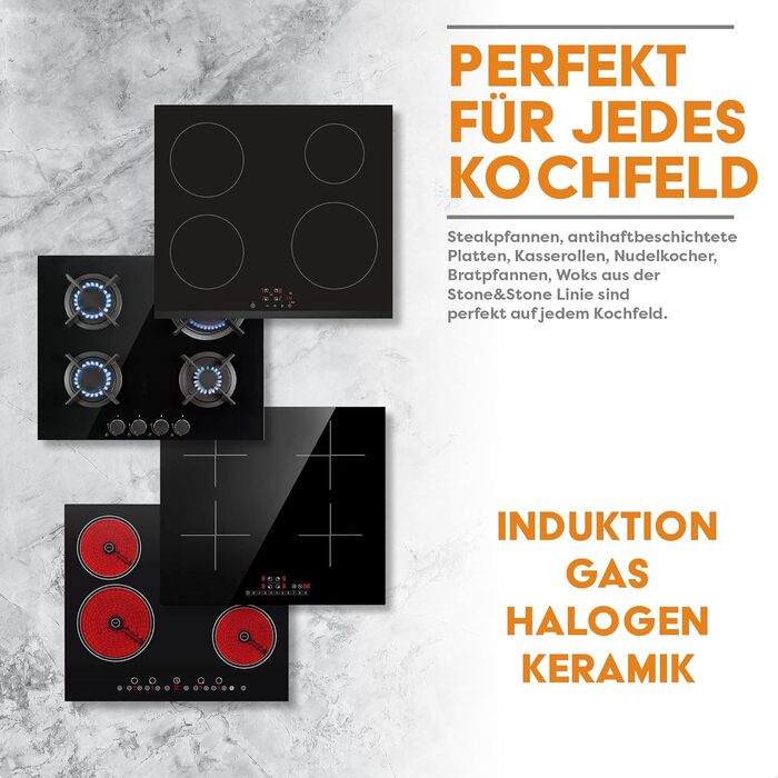 Сковорода-гриль Stone&Stone 28x28 см | Професійна сковорода для стейків | Німецьке антипригарне покриття GREBLON C3+ без PFOA | Знімна ручка | Підходить для індукції, газу та духовки | Для приготування барбекю з щипцями (24 см)