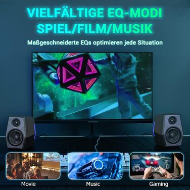 Sanyun SW209 - Комп'ютерні ігрові колонки 36W з RGB-підсвічуванням, Bluetooth 5.2, USB/AUX, 3 режими EQ (Гра/Фільм/Музика)