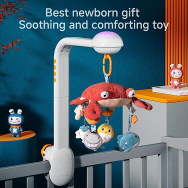 Мобіль для дитячої кроватки TUMAMA: музика, нічник, м'які іграшки, для немовлят 0-9 місяців