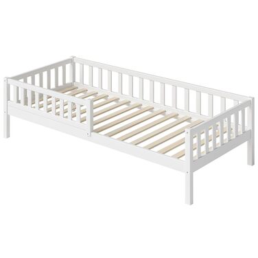 Ліжко дитяче Bellabino Vils 90x200 см – ліжко для малюків з бортиками та ламелями – ліжко Монтессорі з масиву сосни – біле для хлопчиків та дівчаток з місцем для зберігання (без ящика)