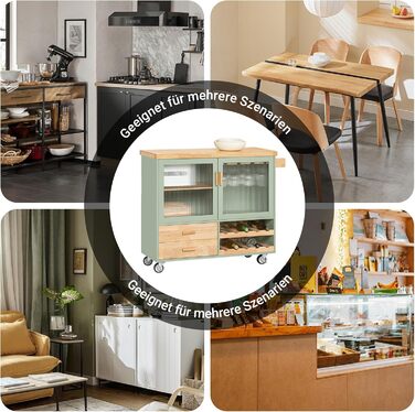 Буфет-комод SoBuy з полицями для вина, мікрохвильовки та скляними дверцятами, 120x90x40 см, зелений