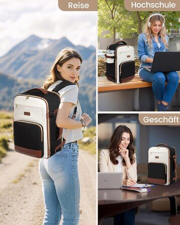 LOVEVOOK Рюкзак ручної поклажі, 17.3 дюйми, 40L, для подорожей та бізнесу, водонепроникний, для жінок, 45x30x20см, 4 кольори (Teegrün, Beige, Schwarz, Braun)