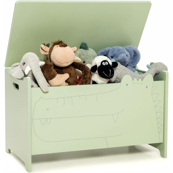 Дерев'яна іграшкова скриня DREAMADE, 60x33x37,5 см, стільчик для дитини, ящик для іграшок з кришкою, дитяча скриня, органайзер для дитячої кімнати (зелений)