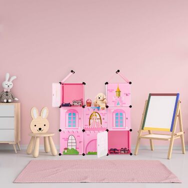 Дитяча кімната Relaxdays без болтів, замок принцеси, пластик, шафа з дверцятами своїми руками, HWD 128 x 110 x 37 см, рожевий одномісний