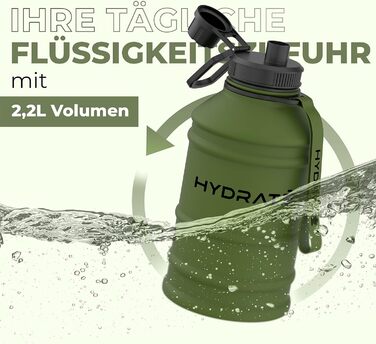 Пляшка для пиття HYDRATE 2,2 л з нержавіючої сталі - без вмісту BPA, герметична, тренажерний зал