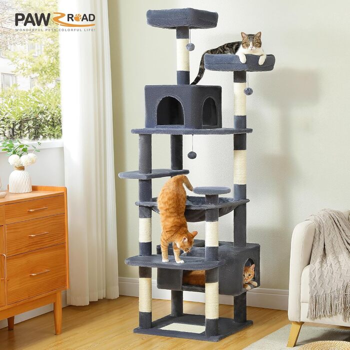 См, Cat Trees, 2 сідала, подвійні кабіни, кошик, темно-сірий, 184