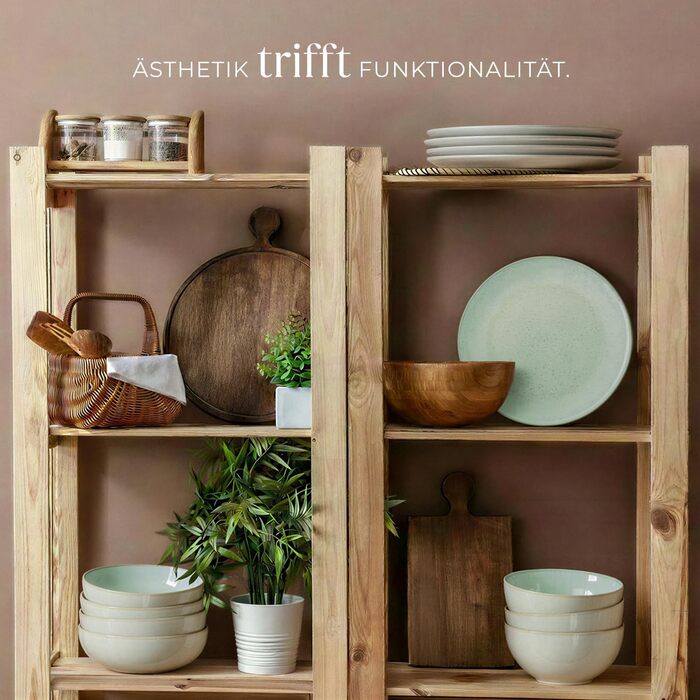 Набір посуду tectake® на 6 осіб (30 предметів), керамічний посуд, ручної роботи, з тарілками, мисками та чашками, придатний для миття в посудомийній машині та використання в мікрохвильовій печі - (24 предмети, Mid Sea)