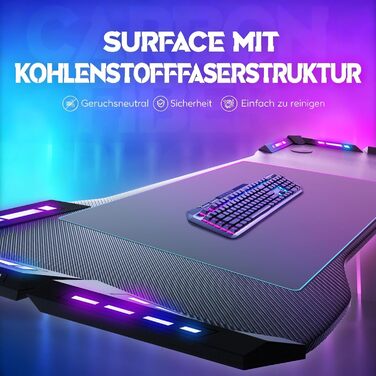 Ігровий стіл YRHome з RGB-підсвічуванням та підставкою для навушників, білий (160x60x75 см)