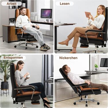 Ергономічне крісло для офісу, шкіра PU, крісло для начальника, 200 кг, з підніжкою та підтримкою попереку, для дому та офісу, регульоване, висока спинка, чорне, 1 шт.