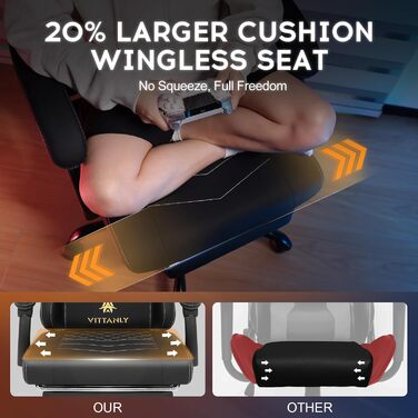 Ігровий крісло Vittanly з пружинним сидінням, ергономічний геймерський стілець з підголівником, поперековою подушкою та підніжкою, регульований поворотний ігровий крісло-офісне крісло, чорний, 150 кг