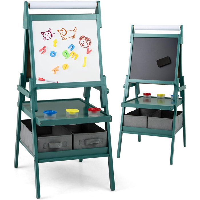 Дитяча мольберт DREAMADE 3 в 1: магнітна дошка, крейдяна дошка, рулон паперу, фарби та органайзери для творчості (від 3 років)