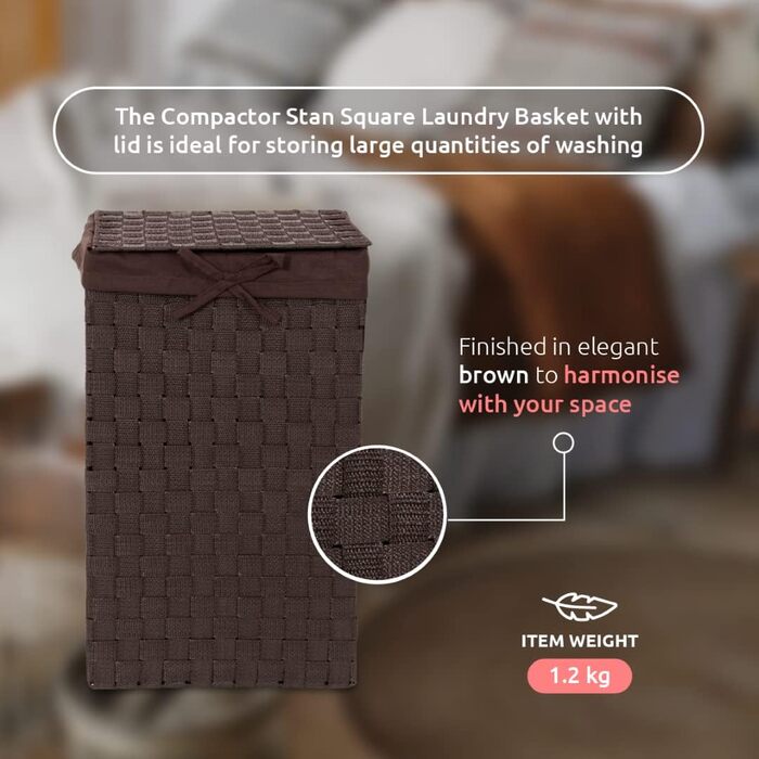 Кошик для білизни RAN6892 Stan з кришкою, ручками, плетіння з металевим каркасом, знімний вкладиш з льону, 30 x 30 x 50 см, Коричневий, Шоколадний, 30 x 30 x H.50 см