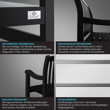 Садова лавка KESSER® з дерева для 3-4 осіб, анодований антрацит 125 см, стійка до погодних умов, витримує до 320 кг, з чохлом для балкона, тераси та саду