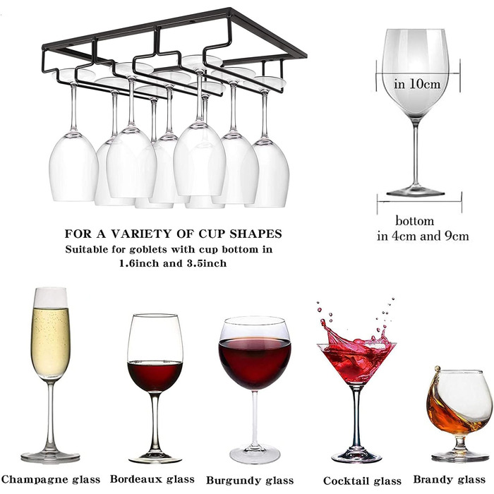 Тримач для келихів FIAMER – 2 шт. (3 ряди, чорний) – для кухні, бару, ресторану