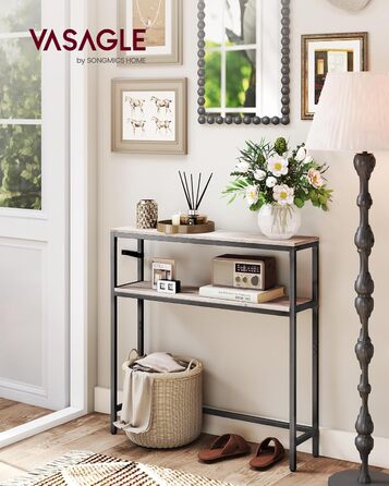 Консоль VASAGLE - вузький столик для вітальні/коридору з 2 ящиками, 20 x 100 x 80 см, сіро-чорний, LNT131B22