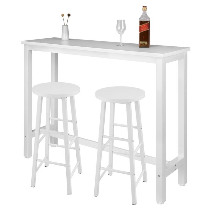 Набір барних стільців WOLTU: стіл та 2 стільці, 140x40x100 см, білий